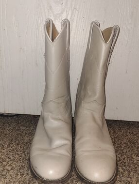 Justin Boots White Leather Western Combat Moto Boots